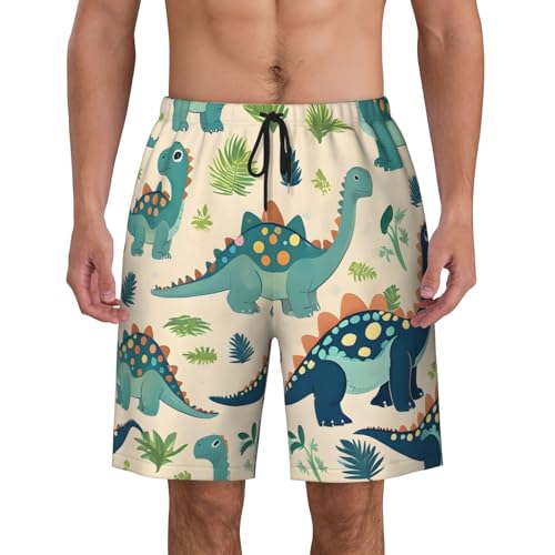 Cute Dinosaur Print Men's Beach Pants Lightweight Quick-Dry Swim Pants with Mesh Lining for Men
