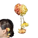 ［＆JuJu］ 髪飾り 浴衣 【選べる8カラー】 花 着物 和装 小物 【小ぶりでさりげなく】 (イエロー＊グラデオレンジ)