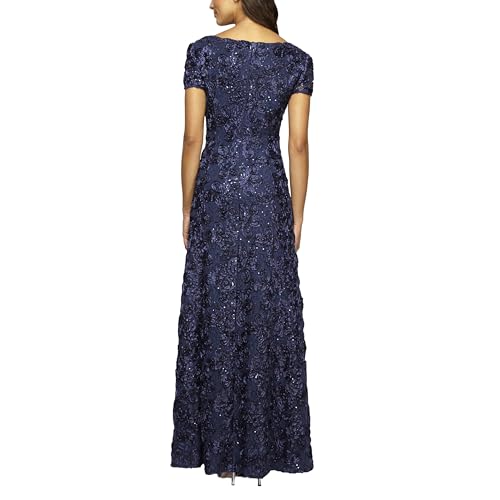 Image of Alex Evenings Women's Long Rosette Mother of The Bride Dress with Short Sleeves