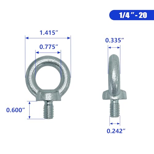 Image of 4 PCS 1 /4-20 Lifting Shoulder Eye Bolts, Carbon Steel Galvanised Heavy Duty Shoulder Lifting Ring Threaded Eyebolts