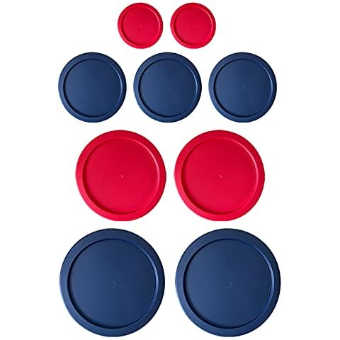 MRX Solutions Replacement Lids for Pyrex (2) 7202-PC 1 Cup Red (3) 7200-PC 2 Cup Blue (2) 7201-PC 4 Cup Red (2) 7402-PC 6/7 Cup Blue Round Cover