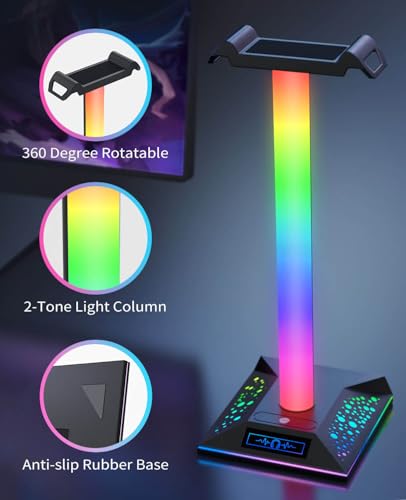 RGB Gaming Headset Stand, LED Headset Holder with 3 Charging Ports (2 USB & 1 Type-C) & 10 Lighting Modes, Headphone Stand Cool Stuff for Boys, Desk PC Gaming Accessories Gifts for Gamers Men Adult - Image 6