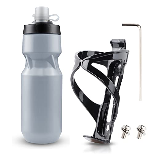 AIOUIERSCN Lightweight Universal Bicycle Water Bottle Carrier with Squeeze Bicycle Water Bottle for Riding Outdoors, 24 oz Gray…