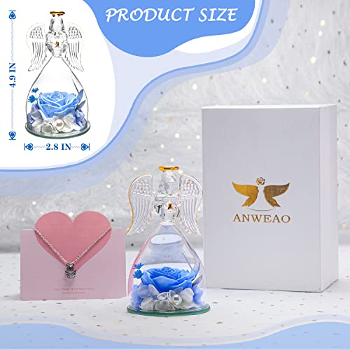 Anweao Preserved Rose Mother's Day Birthday Gifts For Women Mom Grandma Wife, Glass Angel Figurines Gifts With Blessing Necklace For Anniversary Thanksging Day Mothers Day Decorations Gifts #TOP1