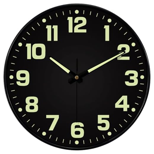 Glow in The Dark Wall Clock, 8" Silent Non-Ticking Wall Clocks Battery Operated, Large Easy Read Numbers Tempered Glass Night Light Analog Clock for Bedroom Living Room Kitchen Office, Black