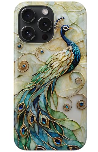 Image of Goodon for iPhone 16 Pro Max Case Cute - Wireless Charging Compatible - Dual-Layer Hard Shell + Silicone Cover - Protective Phone Case with Trendy Designs for Women - Peacock and Flower