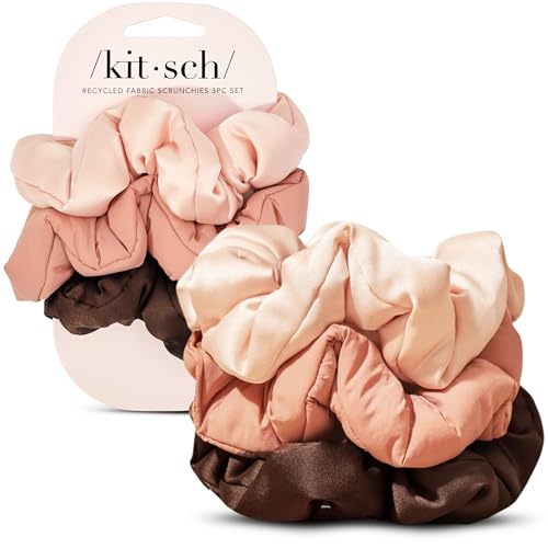 Image of Kitsch Matte Satin Scrunchies for Women - No Crease Hair Ties No Damage | Scrunchies for All Hair Types | Stylish & Comfortable, For Ponytails & Buns | Ideal Gifts for Women - Rosewood, 3pcs