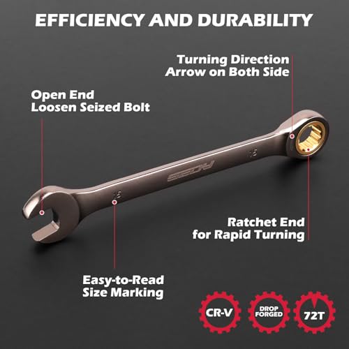 Premium 12-Piece Metric Ratchet Wrenches Set with Magnetic Organizer 8mm-19 mm, 72-Tooth Ratcheting Wrench Set, Cr-V Steel Ratchet Combination Wrench Set for Automotive, Machine Repair - Image 6
