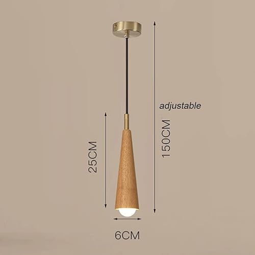 Miniatura 6 de Lámpara colgante pequeña de madera retro de granja, lámpara de suspensión ajustable con pantalla cónica de madera, lámpara colgante de techo para