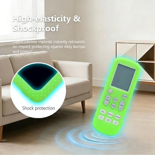 Image of Silicone Cover Compatible with Samsung Split Inverter Air Conditioner Remote Control, Shockproof, Stylish, Glow in Dark Green, Easy to find in Darkness