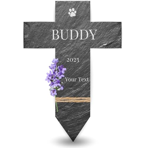 Fineely® Cruz funeraria de pizarra para animales con grabado individual, tamaño: 30 x 20 cm, piedra conmemorativa para perros, gatos y otras mascotas, regalo funeral