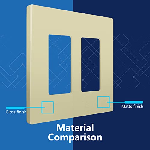 Image of LIDER Double Decorator Switch Cover, Screwless Wall Plate, Mid-Size 2-Gang 4.88 inch x 4.92 inch, LSWP-32M-I10P, UL Listed, Thermoplastic, Matte Ivory, 10-Pack