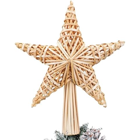 Christmas Straw Star Tree Topper 10 x 12 in Scandinavian Tree Topper Straw Ornaments Swedish Nordic Boho Tree Topper Xmas Tree Decor for Office Home Indoor Desktop Adults Natural Rustic Decor Cover