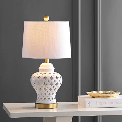 Jonathan Y JYL6210A Quatrefoil Fretwork 20.5 Inch Pierced Ginger Jar Ceramic/Metal Led Table Lamp Glam Bedside Desk Nightstand Bedroom Living Room Office College Bookcase Led Bulb Included thumb #1