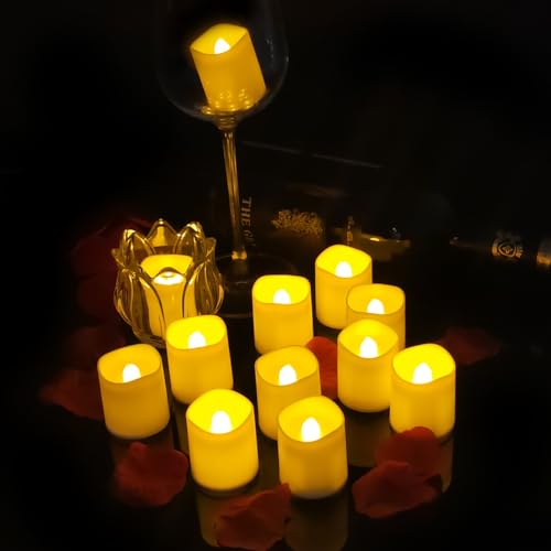 Image of Jialine 12 Pack Flickering Flameless Votive LED Tea Lights Candles, Electric Fake Battery Operated tealights Candles for Halloween,Christmas,Wedding,Party and Holiday Decoration
