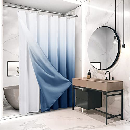 Spwiy Navy Blue Shower Curtain Set With Snap-In Fabric Liner, Blue And White Ombre Linen Textured Shower Curtains - Hotel Style, & Washable, Heavyweight Fabric - 72X72, Navy Blue #TOP1