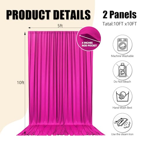 Image of 10ft x 10ft Fluorescent Fuchsia Backdrop Curtains for Parties, Polyester Fabric Backdrop Drapes with Rod Pockets for Weddings, Birthday, Halloween, Christmas Party Background Curtain, 2 Panels