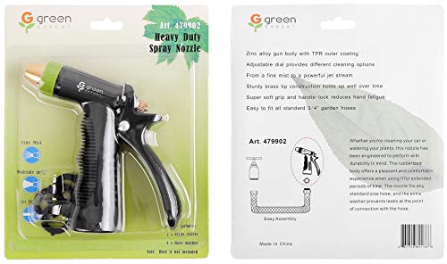 Green Expert Metal Garden Hose Nozzle with Thermoplastic Housing and Brass Tips Heavy-Duty Water Sprayer High Pressure Jetting for Car Washing Home Cleaning Garden Irrigation, 479902