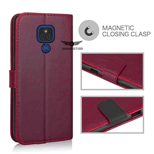 Image of SHINESTAR Motorola E7 Plus /Moto G9 Flip Back Cover | PU Leather Flip Cover Wallet Case with TPU Silicone Case Back Cover for Motorola Moto E7 Plus /Moto G9 - Blood Red