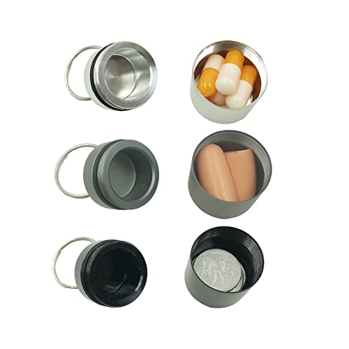 4 Pieces Keychain Pill Holder,Waterproof Seal Small Pill Box Mountaineering Keychain Portable Aluminum Alloy Pill Container Portable Coin Storage Earplug Case (Silver) #TOP2