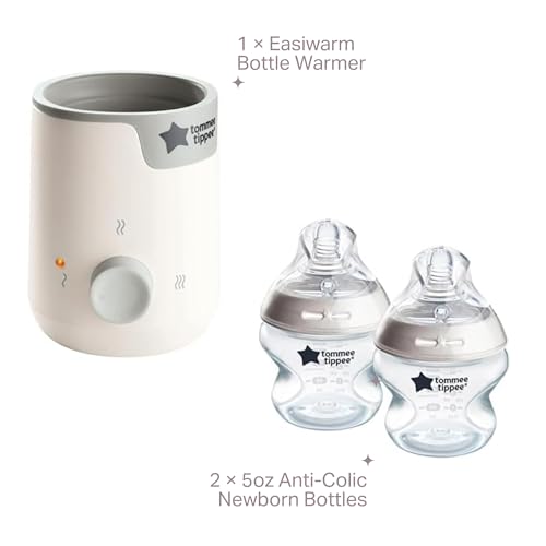 Image of Tommee Tippee Easiwarm Bottle Warmer, Warms Breast Milk and Formula Bottles, Automatic Timer, One-Dial Operation+ Natural Start Anti-Colic 5 oz BPA Free Newborn Bottles, Slow Flow Breast-Like Nipple