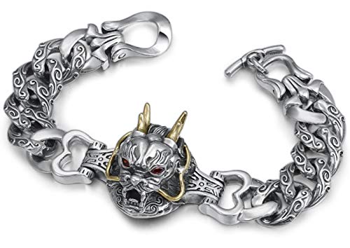 Bracelet homme S925 chaîne gros maillons argent sterling massif style motard rétro 20cm