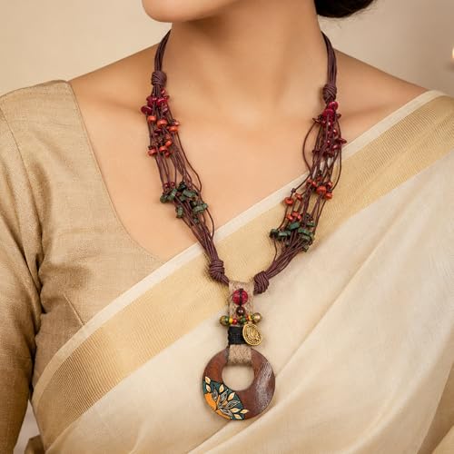 Image of AAKRITI ART CREATIONS Boho & Tribal Handcrafted Ethnic Necklace Collection | Multicolour Pendants, Mandala, Lotus & Dreamcatcher Designs | Artisan Lariat, Collar & Statement Jewelry for Women
