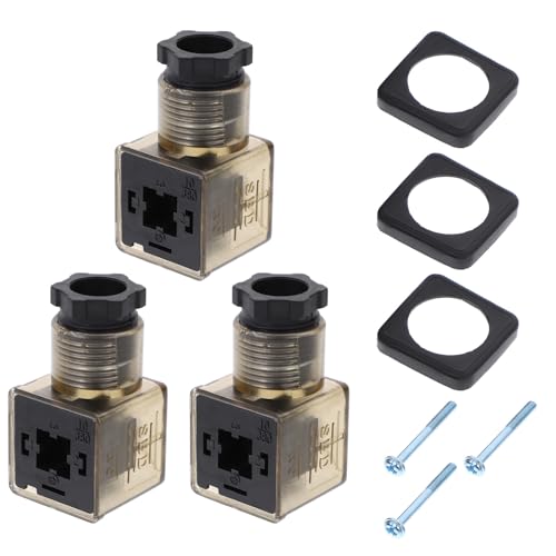 BATHVEVE Cajas de Conexiones Din 43650a 3 Piezas con Luz Indicadora, Conector Bobina Solenoide 3 Clavijas Ac60-240v, Caja Electrovalvula Color Té para Válvulas Hidráulicas
