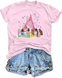 Magical Shirts for Women: Princess Shirt Magic Kingdom T Shirt Funny Family Vacation Tee Casual Holiday Tee Tops Pink
