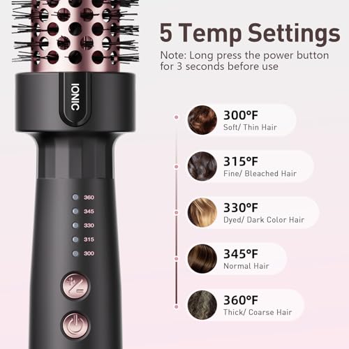 Thermal Brush 1.25 Inch with 5 Temp Settings Ceramic Tourmaline Ionic Rose Gold Suitable for Medium and Long Hair Hot Ha