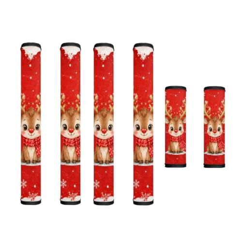 Image of Refrigerator Door Handle Covers Set of 6 Kitchen Electrical Appliances Handle Protector for Christmas Winter Holiday Home Decor, Cute Reindeer Print Red