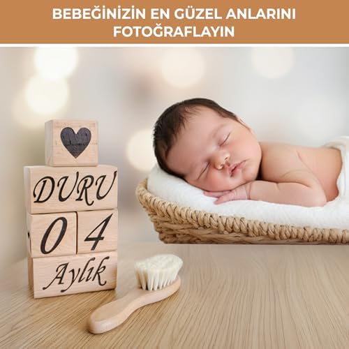 Pikas İsime Özel Ahşap Anne-Bebek Anı Küpü ve Doğal Keçi Kılı Bebek Tarağı – Lazer Kazımalı, Boyasız, Yumuşak Bebek Saç Fırçası - Görsel 2