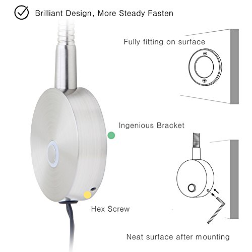 acegoo Bedside Reading Light, Minimalist LED Bed Reading Lamp Dimmable Touch Switch Headboard Wall Surface Mount Brushed Nickel