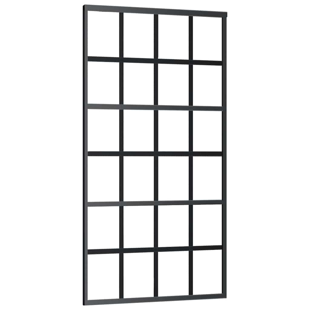 Drzwi przesuwne szkło ESG i aluminium 102 x 205 cm czarne z przezroczystym szkłem ESG i aluminiową ramą zapewniają stylowe przejście i przepuszczalność światła, cicha praca