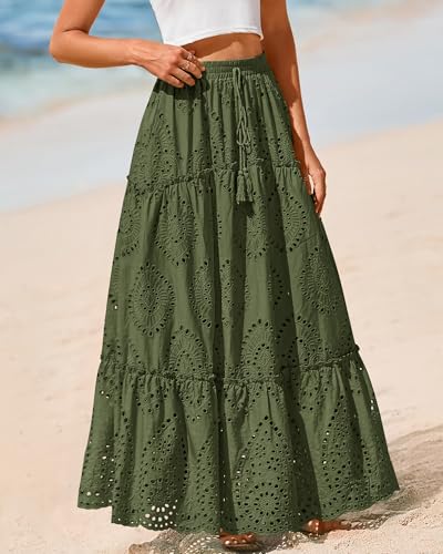 Image of BTFBM Eyelet Long Skirts for Women Beach Vacation