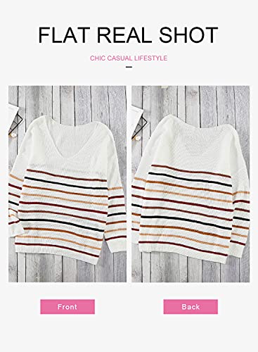Dokotoo Womens Juniors Cute Cotton Summer Fall 2023 Crewneck One Off Shoulder Striped Long Sleeve Oversized Baggy Lightweight Comfy Cozy Cable Knit Beach Pullover Long Tunic Sweaters Tops Shirts S #TOP2