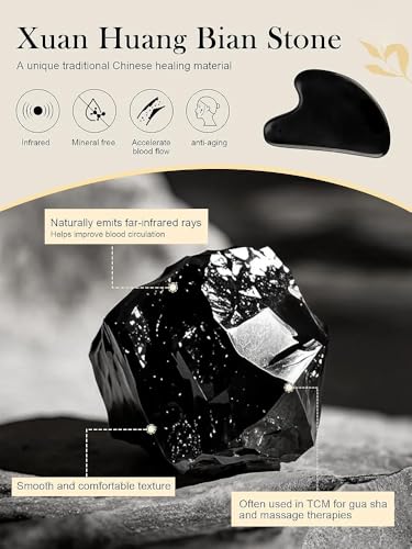 Image of 100% Natural Bian Stone Gua Sha Tool for Face & Body Massage, Facial Sculpting, Lymphatic Drainage, Reduce Puffiness, Jawline Tightening, Comes in Premium Rigid Gift Box