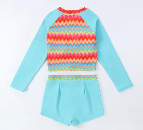 Image of Girls Long Sleeve Swimsuits 2 Pieces Set Rash Guard Swimwear Quick Dry Surfing Wetsuit for Kids Bathing Suit 5-16 Years