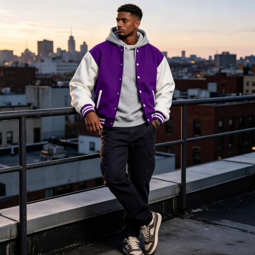 Varsity Jacket for Men Button Down Fleece Streetwear Bomber Jacket - image 9