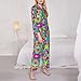 AKNJFLSSN Women Girls Cotton 80S 90S Fashion Style Geometric Colorful Art Pajamas Button Up Long Sleeve Shirt and Pajama Pants Lounge Sets, Soft Lounge Pants Set S-XXL