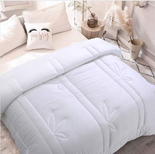 Luxury Premium 100% Bamboo Cooling King Size Comforter High 2200 Thread Count Soft Fluffy White Comforters All Seasons Quilted Down Alternative Duvet Insert 8 Corner Tabs (White, King) …