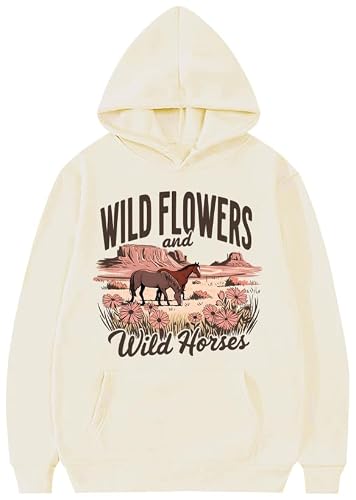 Lporikme Wildflowers & Wild Horses Sweatshirt, Retro Wildflowers Wild Horses Hooded
