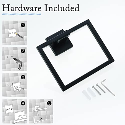 Tnoms Black Towel Ring Modern Square Hand Towel Bar,Towel Holder For Bathroom,Wall Mount Stainless Steel #TOP6