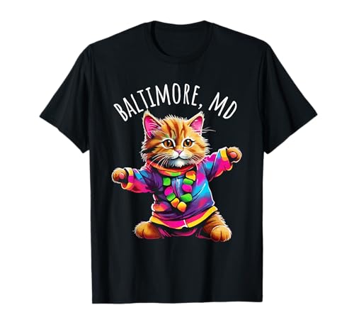 Baltimore MD USA divertido lindo colorido diseño de gato bailando Camiseta