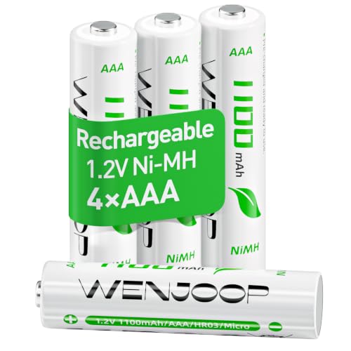 Image of WENJOOP Rechargeable AAA Batteries 4 Pack, 1100mAh 1.2V NiMH High Capacity, Low Self Discharge Triple A Batteries for Toys, Remotes, Flashlights