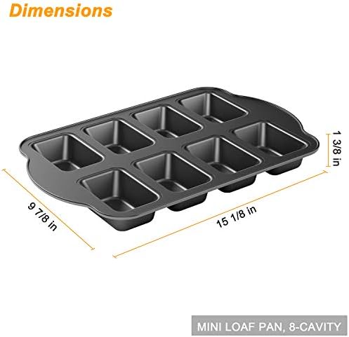 2 Pack Non-Stick Mini Loaf Pan, Carbon Steel Baking Bread Pan, 8-Cavity