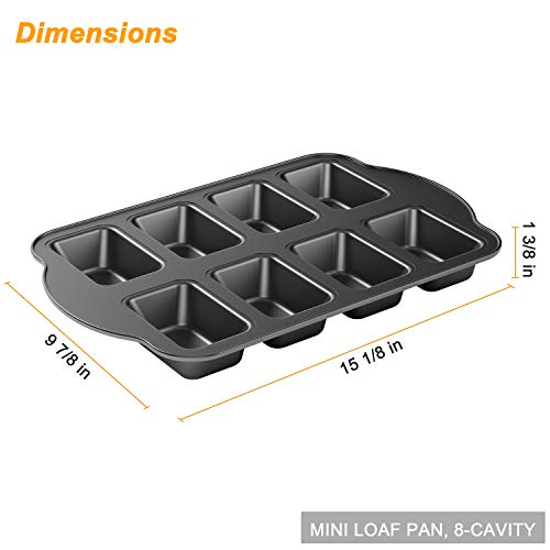2 Pack Non-Stick Mini Loaf Pan, Carbon Steel Baking Bread Pan, 8-Cavity