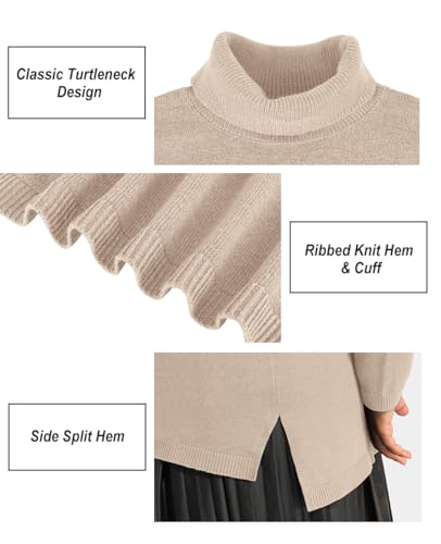 Image of CARCOS Plus Size Sweaters for Women Solid Turtleneck Sweater Long Sleeve Pullover Tops Casual Split Hem Knit Shirts