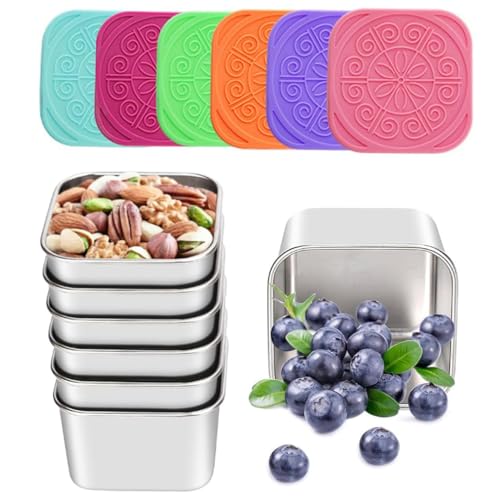 6 Pack Stainless Steel Snack Containers,Leak Proof Stainless Steel Storage Container With Silicone Lid,Suitable for Picnics Schools, Salad Dressing Containers Lunch Boxes