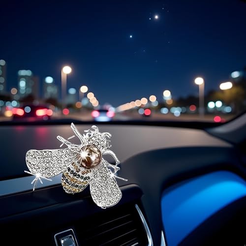 Image of Silver Shiny Bee Vent Clips, Crystal Bee Car Air Freshener Vent Clip Car Bling Interior Decoration Rhinestone Cars Bling Accessories Aroma Diffusers